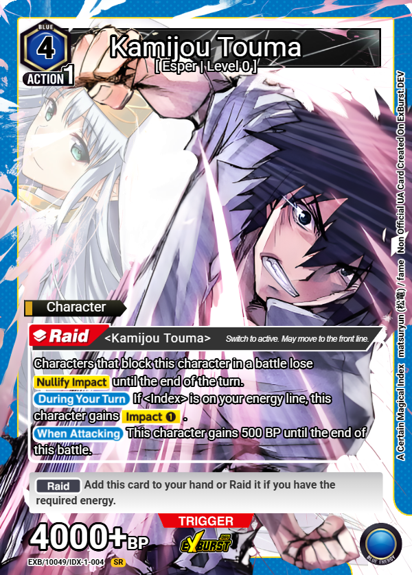Blue kamijou index midrange decklist created on exburst dev 